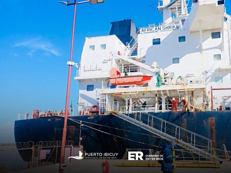 UN BUQUE CON BANDERA LIBERIANA AMARRÓ EN EL PUERTO IBICUY