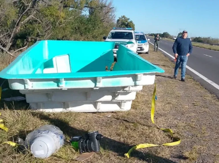 UNA CAMIONETA CHOCÓ CONTRA UNA PISCINA PLÁSTICA EN LA RUTA 12