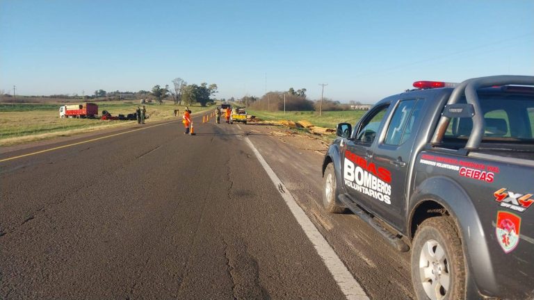 UN CAMIÓN VOLCÓ SU CARGA DE MADERAS EN LA AUTOVÍA ARTIGAS